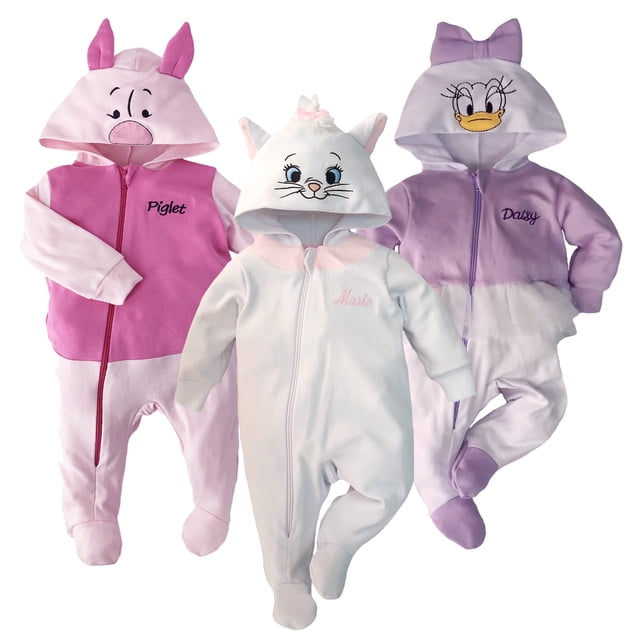 Kit 3 Mamelucos de algodón con Gorro bordado Disney Premium Piglet, Marie, Daisy Talla 18 meses Disney Pijamas