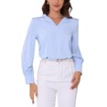 thumbnail image 1 of INSPIRAR CHIC Blusa Elegante para Mujer con Cuello de Solapa, Manga Larga, Top de Trabajo Elegante L Azul, 1 of 1