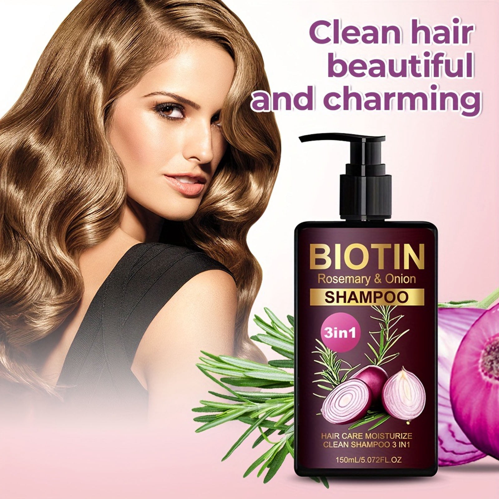 HHBEAUTY Onion & Rosemary Hair Shampoo: Biotin Infused Shampoo for Hair Loss and Thinning Hair - Promotes Healthier, Thicker and Stronger Hair for Women and Men