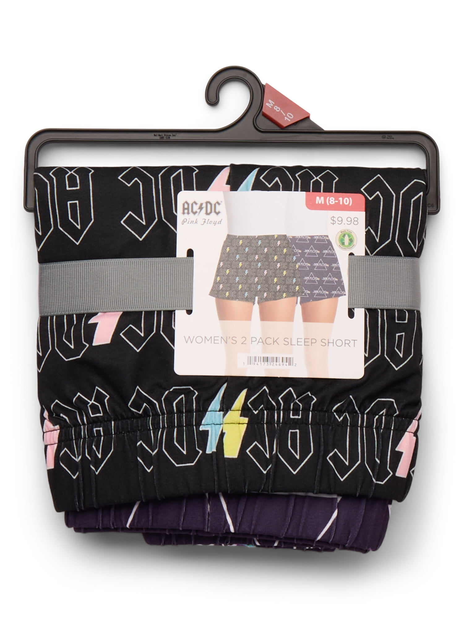 AC/DC and Pink Floyd Women's and Women's Plus Jersey Sleep Shorts, 2-Pack, Sizes XS-3X