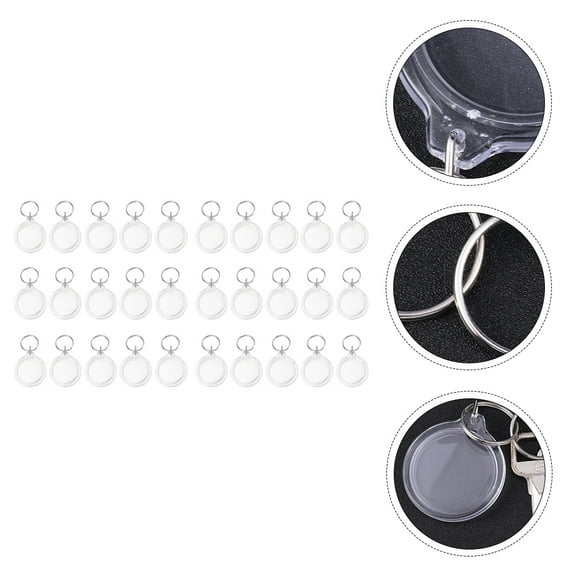 LABRIMP 30Pcs Round Acrylic Photo Frame Key Ring Insert Photos Organize Keys Diy Members