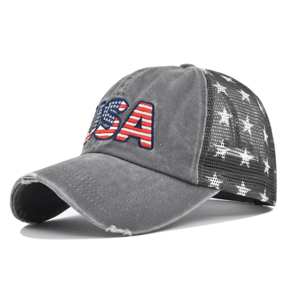 Womens Mens Baseball Cap USA Letter Embroidery Washed Cotton Breathable Mesh Side Adjustable Fit Baseball Cap Trucker Hat Hip-Hop Hat Sun Hat 4th of July Accessories