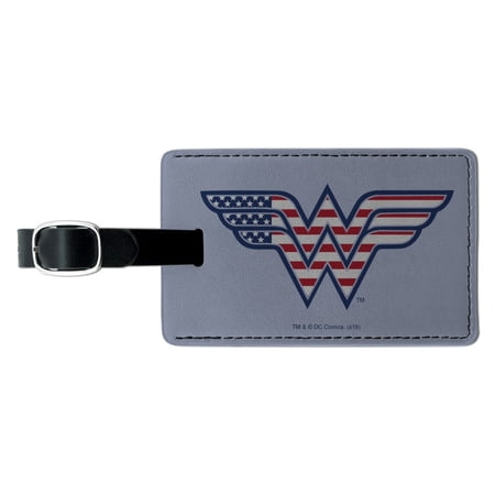Wonder Woman USA American Flag Logo Rectangle Leather Luggage Card Suitcase Carry-On ID Tag
