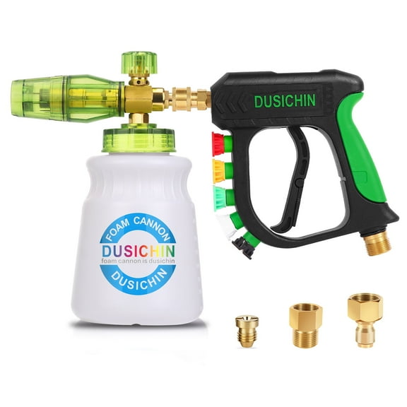 DUSICHIN Pressure Washer Gun with Foam Cannon,4000 PSI Car Wash Kit Snow Foam Lance Sprayer with 1/4" Quick Connector and 5 Nozzle Tips,1L Bottle DUS2702