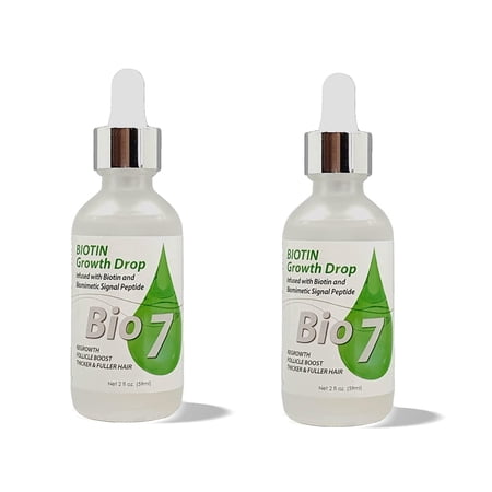 BIO7 BIOTIN GROWTH DROP INFUSED BIOMIMETIC SIGNAL PEPTIDE – 2 Fl Oz (2 Pack) – Improve the Appearance of Hair Loss By Looking Visibly Longer, Thicker, Boost Follicle Growth – By Natures
