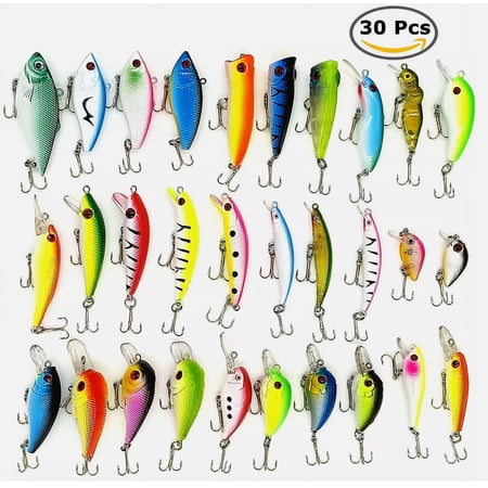 Jicanghai 30PCS Kinds of Fishing Lures Crankbaits Hooks Minnow Baits Bass Tackle Crank Set