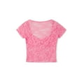thumbnail image 6 of Aojekbee Women Lace Top, Short Sleeve Pleated See-through Slim Fit Summer Crop Top Clubwear, 6 of 10