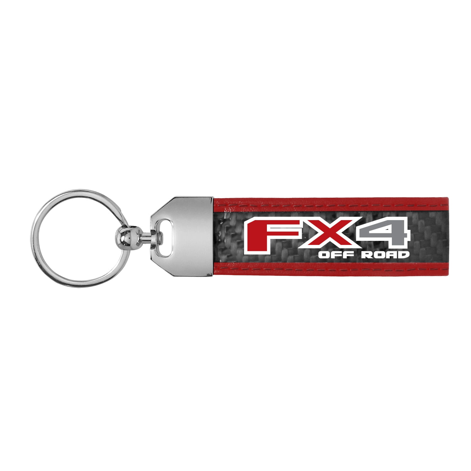Ford F150 FX4 Off Road Real Carbon Fiber Strap with Red Leather Stitching Edge Key Chain