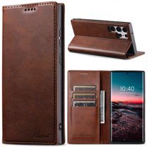 for Samsung Galaxy S24 Ultra Business Wallet Case, with [RFID Blocking] Card Slots Stand Strong Magnetic PU Leather Flip Fold Protective Phone Case for Samsung Galaxy S24 Ultra,Brown