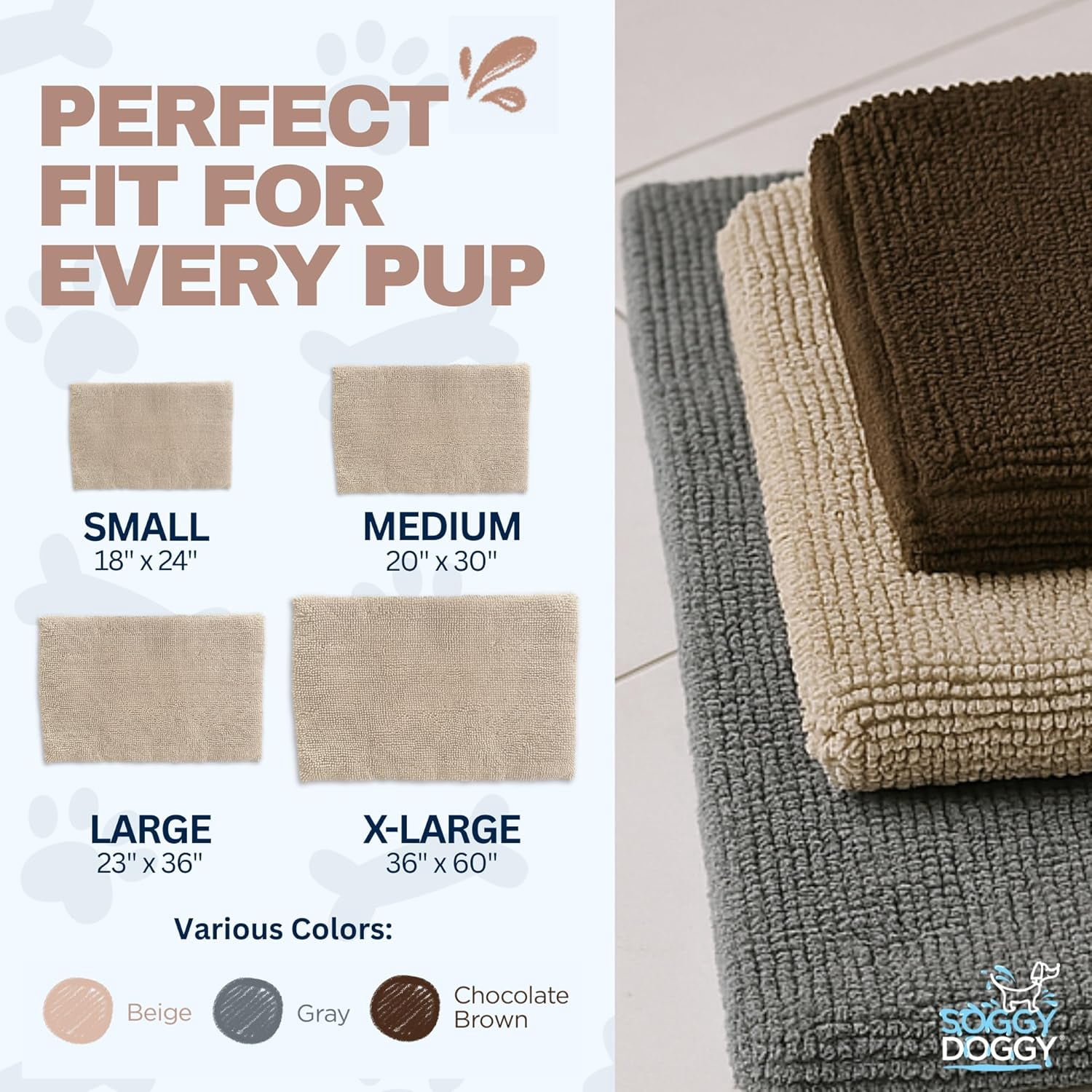 Soggy Doggy Crate Mate Dog Bed, Microfiber Chenille Dog Mats,  Dog Mats for Sleeping & Drying, Ultra-Absorbent Dog Beds & Furniture for Kennels or Crates, Beige, X-Large