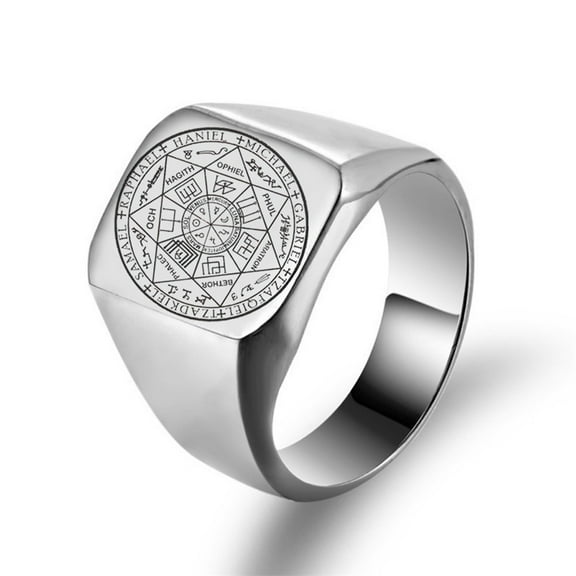 The Seals of The Seven Archangels Ring for Men,Protection Seal Solomon Kabbalah Signet Band Stainless Steel Polished Ring Amulet Jewelry for Him