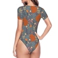 thumbnail image 3 of Uemuo Floral Squirrel Pattern Women's One Piece Short Sleeve Swimsuit Rash Guard Surfing Modest Quick-drying Swimsuit Beach Essentials-Large, 3 of 9