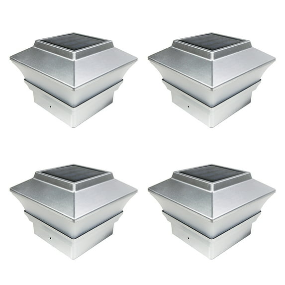 iGlow 4 Pack Copper Silver Outdoor Garden 4 x 4 Solar LED Post Deck Cap Square Fence Light