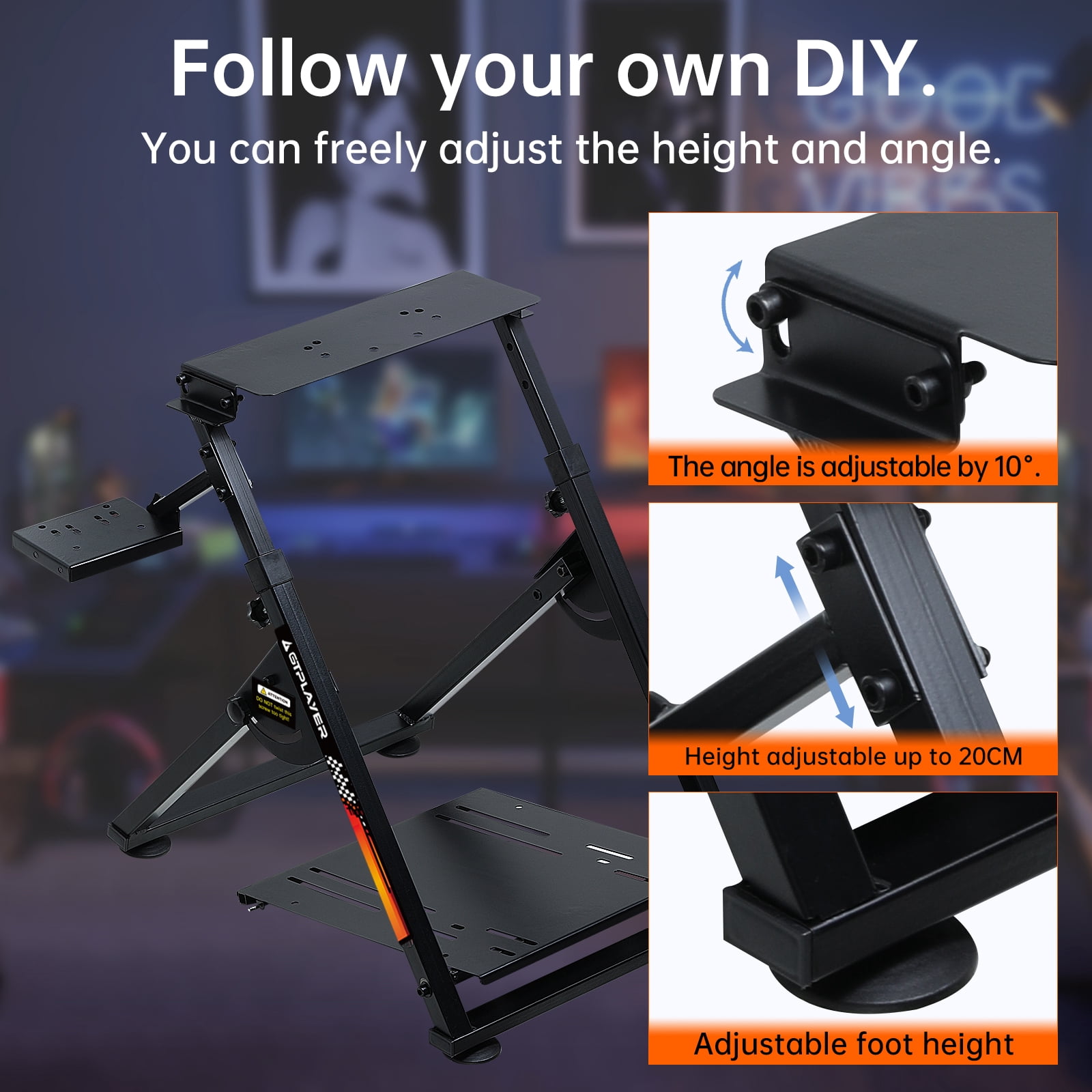 Gtplayer Sim Racing Wheel Stand Simulator Cockpit for Logitech and Thrustmaster with Shifter Mount, BlackOrange(No cup holde)