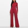 thumbnail image 4 of Kiplyki Fall Ladies Pants Women's Wide Leg Pants Solid Long Sleeve Jumpsuit Long Pants, 4 of 7