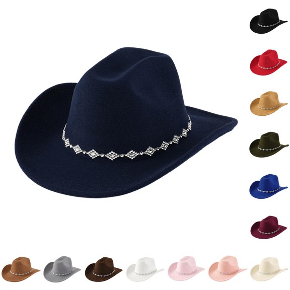 LIUYUNNN Sombrero Hats Party Pack Western Cowboy Hat For Men And Women Bohemian Style Fedora With Rhinestone Embellishments Curved Brim Fashion Accessory, One Size