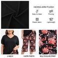 thumbnail image 5 of UNEEI Plus Size Pajamas Set for Women,2 Piece Loungewear Set Floral Sleepwear for Spring Summer Fall,Soft Lightweigh V Neck Short Sleeve Top and Capri Pants, 3XL Black, 5 of 8