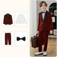 thumbnail image 2 of CUZIBR Fall Outfits Boys Formal Suits Four Piece Shirt Tuxedo Gentlemen Solid Color Jacket Shirts Trousers Bowtie Wedding Party Activist Dress Wear Clothing Sets,Wine,15-16 Years, 2 of 9