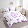 thumbnail image 3 of Homewish Purple Ribbon Letter B Bedding Comforter Set 7pcs, Cartoon Cute Monogrammed Queen Bedding Sets, Fairy Tale Theme Reversible Queen Sheet Sets, Breathable Home Decor, 3 of 7
