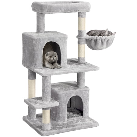 SmileMart Multilevel Cat Tree Tower with Condos Top Perch Basket Stable Structure  Light Gray  46.5 H