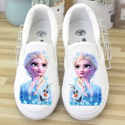 Zapatos de lona para niños de Disney, zapatos bajos para niñas de frozen elsa, zapatos informales antideslizantes transpirables de otoño de PU, plantilla de 27 CM y 19-24 meses Gao Jinjia LED