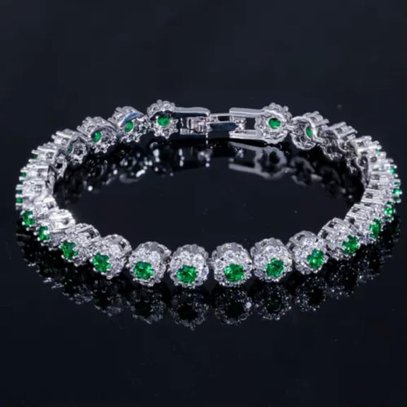 White Gold CZ Flower Chain Link Royal Blue Crystal Women Bracelets