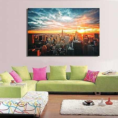 York City Christmas Whistle New York City Sunset Cityscape Silk Cloth Poster Home Decor Picture Painting Wall Decor Christmas Gift 35 x 23