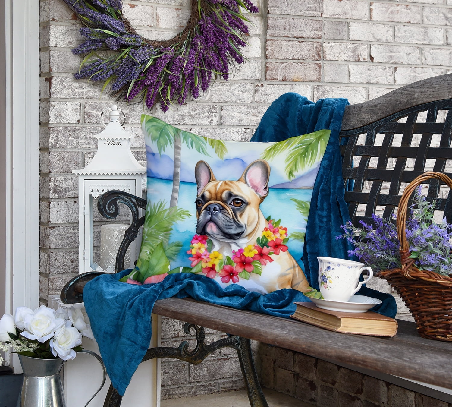 French Bulldog Luau Throw Pillow 18 in x 18 in