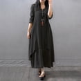 thumbnail image 3 of Vestido Vestido de cuello redondo de mezcla de algodón Estilo bohemio Vestido de playa en capas para mujer Traje diario Kuymtek Negro T M para Mujer, 3 of 6