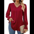 thumbnail image 2 of Blusas de Larga para Mujer 2025, Elegantes, Informales, con Cuello en V, Tipo Túnica, Blusa Holgada de para el Trabajo. Vino Tinto XL, 2 of 6
