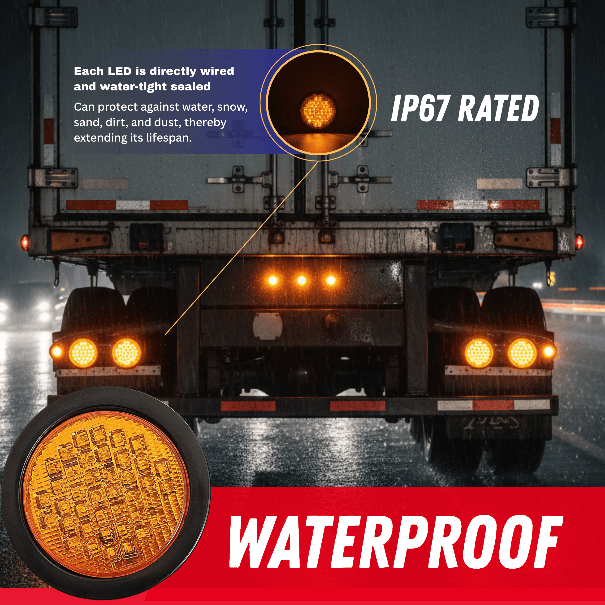 All Star Truck Parts 4 Inch Round Super Bright 40 LED Diodes Mid-Turn Sealed Lights 2x Amber Clear Lens