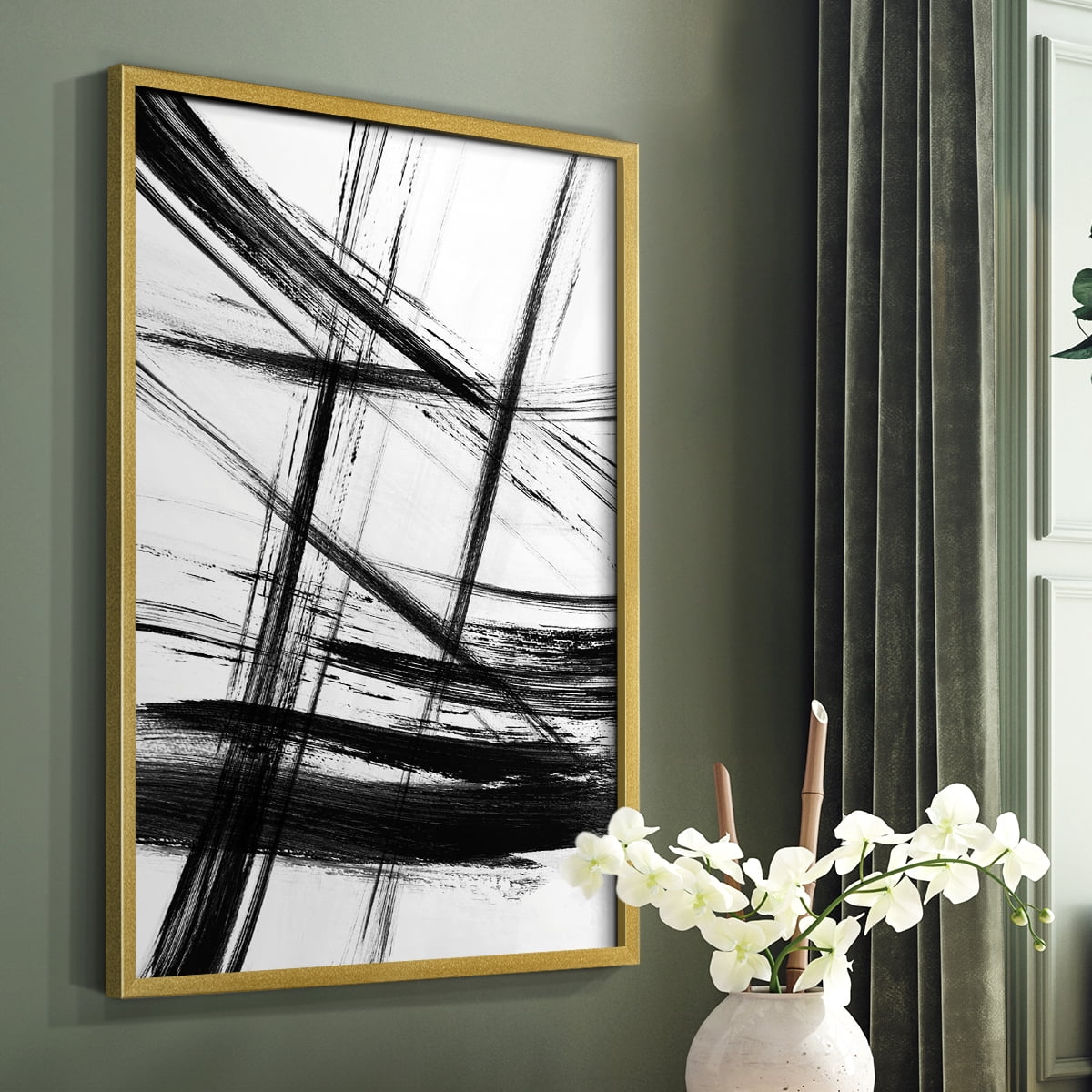 Organic Strokes in Gold Solid Wood 8 x 10 Framed Print