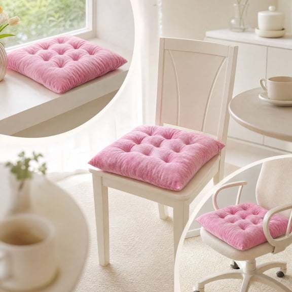 VANLOFE Crystal Velvet Chair Cushion Thickened Seat Pad with Ties for Office Dining Chair Square Cushion for Home Decor Pink