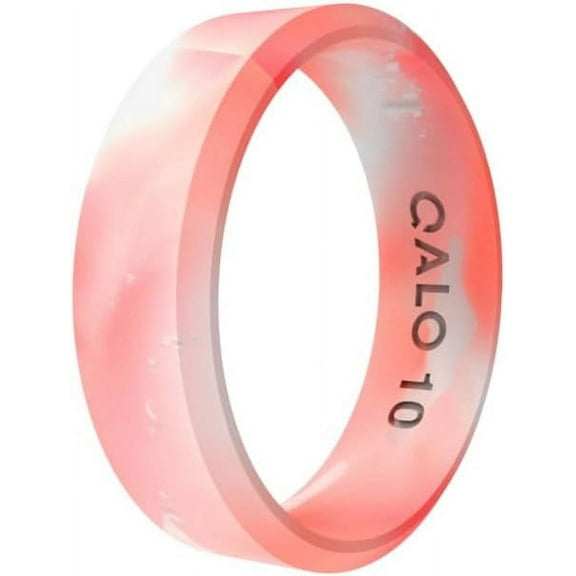 QALO Women's Rubber Silicone Ring, Natural Stone Modern Rubber Wedding Band, Breathable, Durable Engagement Silicone Ring, 6.5mm Wide 1.8mm Thick, Rose Quartz, Size 6