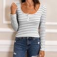thumbnail image 2 of vigerkar Women's Striped Henley Shirts Scoop Neck Button Front Long Sleeve Tee Fitted Tops (Grey, XL), 2 of 5
