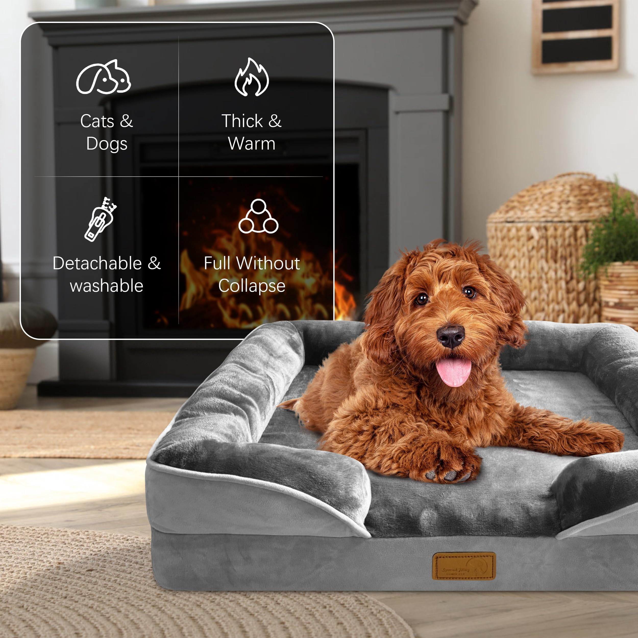 Dog Bed With Sides - Sofa Beds For Small Dogs  Supportive Foam Pet Couch Washable Removable Cover Waterproof Lining And Non-slip Bottom Grey S