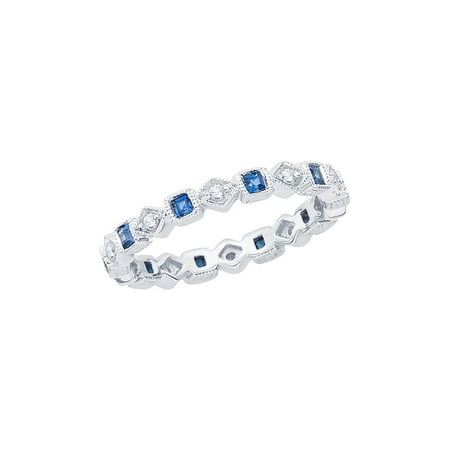 - Channel Set Round and Princess Cut Sapphire Diamond Eternity Wedding Band in 14K White Gold (1/2 cttw, G-H, I2-I3)