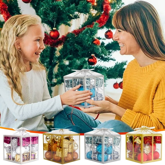 24pcs Christmas Tree Ornament Set, Mini Holiday Decoration Kit with Baubles, Gift Boxes and Drums for Christmas Tree and 2025 Home Party Décor