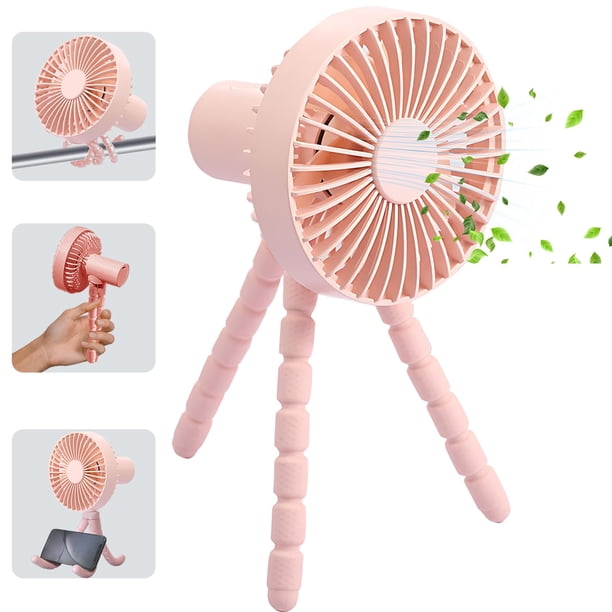 Ventilador Portátil Recargable Con Clip Con Trípode Flexible,Ventilador para Carriola de Bebe Ajustable de 3 velocidades para camping, cuna, bicicleta, caminadora(rosa)