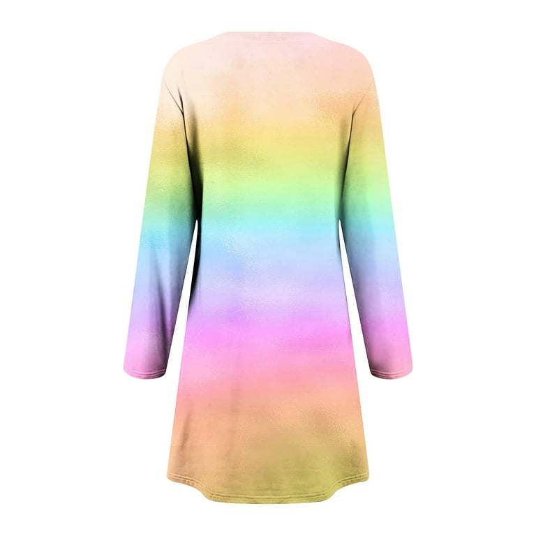 QQAMB T-Shirt Dress for Women Gradient Print Long Sleeve Mini Dress  Crewneck Casual Loose Swing Dress Multicolor 2XL - Walmart.com