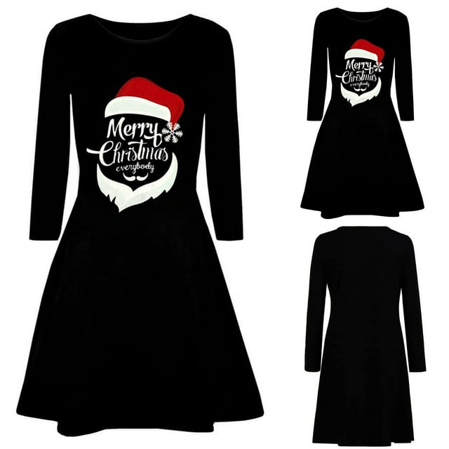 Costume de Bal de Fin d'Année à Manches Longues Imprimé de Noël pour Femmes