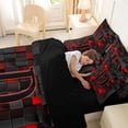 thumbnail image 4 of Erosebridal Girls Boys Neon Lights Futuristic Cubes Twin Bedding Sets 7-Piece,D Letter Monogrammed Black Red Bedding Comforter Set For Kids Teens,Black Reversible, 4 of 6