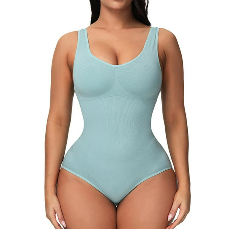 Baywell Women Seamless Waist Trainer Full Body Shaper Tummy Control  Shapewear Deep V Neck Bodysuit, Green, M