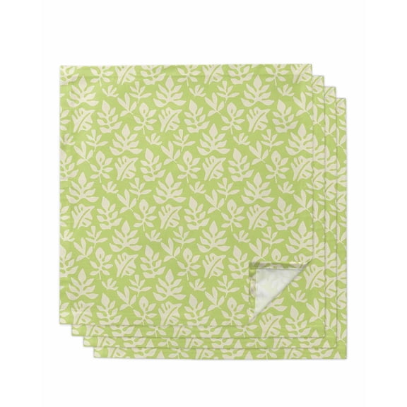 Green Flower Cloth Napkins Set of 4 Reusable Dinner Napkins, Daisy Floral Silhouette Nature Patterns Cocktail Napkin Washable Table Napkins for Wedding/Holiday Party/Baby Shower 20"x20"