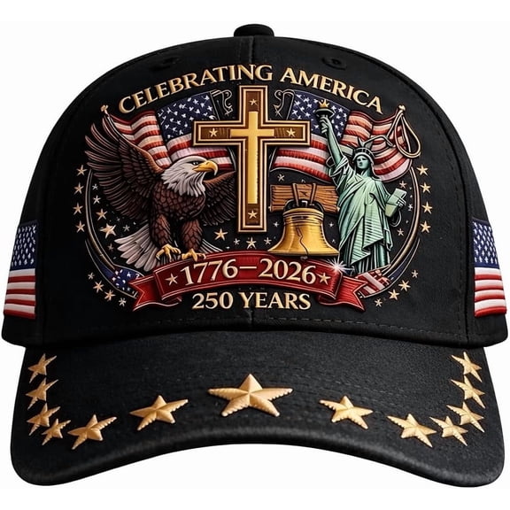 250th Anniversary USA Baseball Cap 1776-2026, Patriotic Flag Cross Print Vintage Dad Hat for Men Women.(Black)