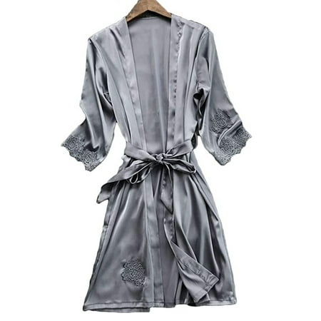 

Luiryare Women Satin Silk Lace Robe Dress Gown Kimono Bridal Night Dress