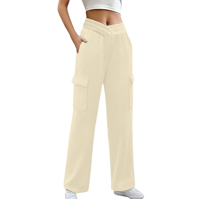 Kyusrd Cargo Sweatpants For Women Drawstring Elastic High Waist Fleece Multi Pockets Wide Leg Pants 2024 Trendy Casual Solid Color Tactical Active Relax Fit Workout Athletic Joggers Sweatpants
