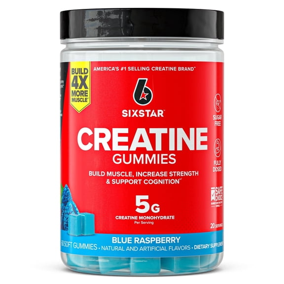 Six Star Pro Nutrition Creatine 5g Gummies, Blue Raspberry, 20 Servings