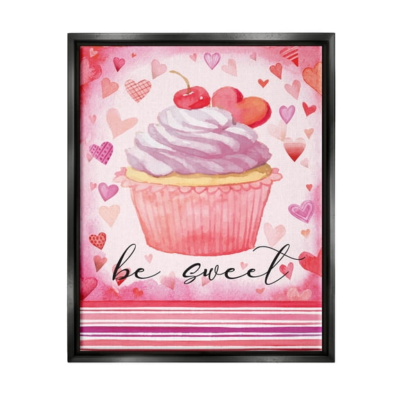 Stupell Be Sweet Romantic Hearts Cupcake Holiday Painting Black Floater Framed Art Print Wall Art