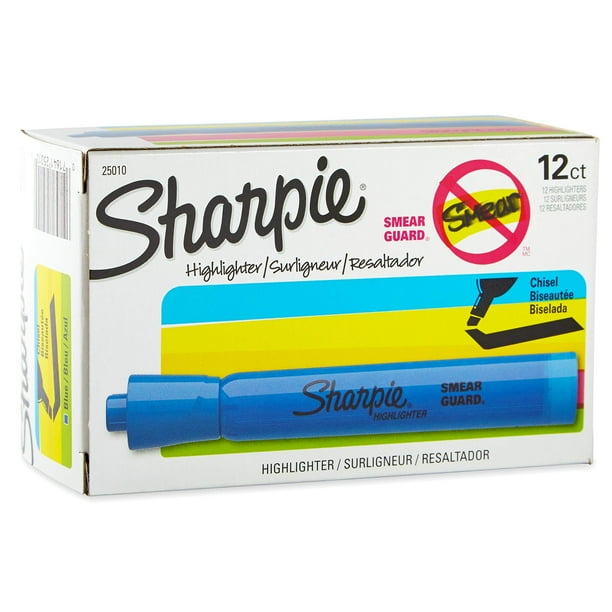 Iluminadores Sharpie Tank Style con punta cincelada, color azul, 12 unidades